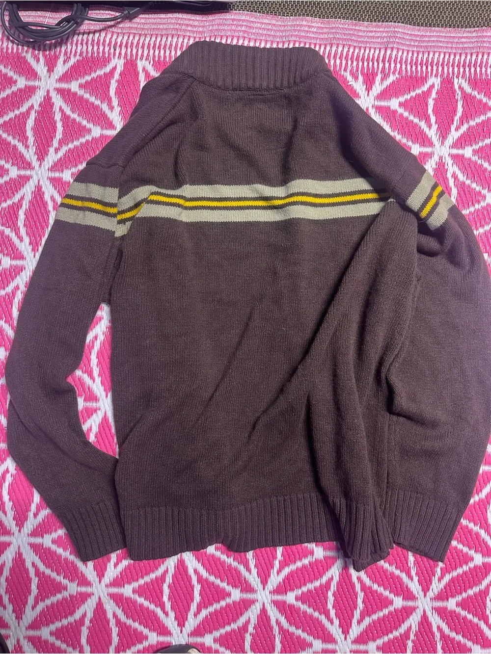 Modern Culture Men's Brown Full Zip Knit Sweater XXL Sherpa Lined Collar Striped